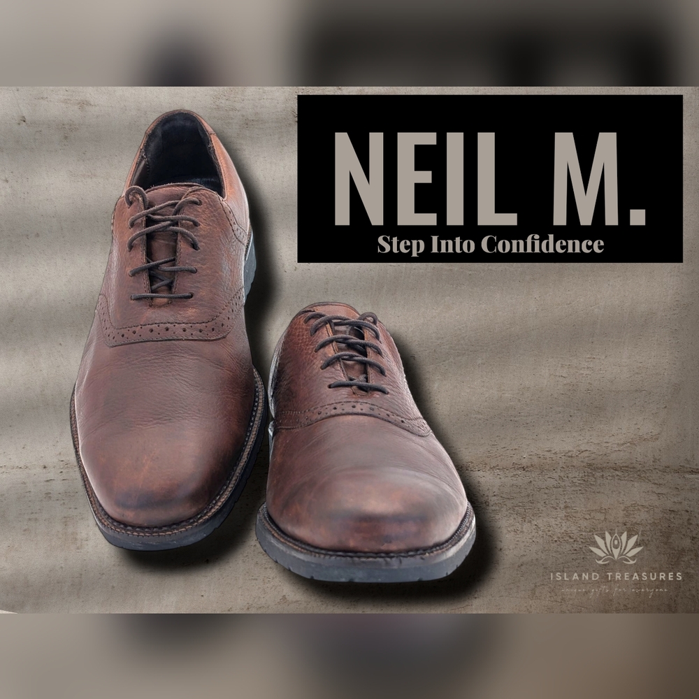 Neil M Shoes Men Size 11D Brown Distressed Leather Derby Oxford Dress Latex Sole